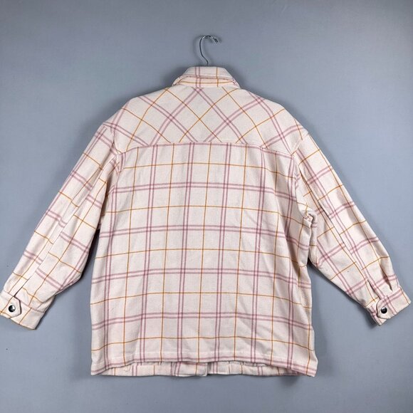HFX Plaid Shirt Jacket Womens Size M Fit Snap Button Collared 1534711 Off White - Picture 6 of 15
